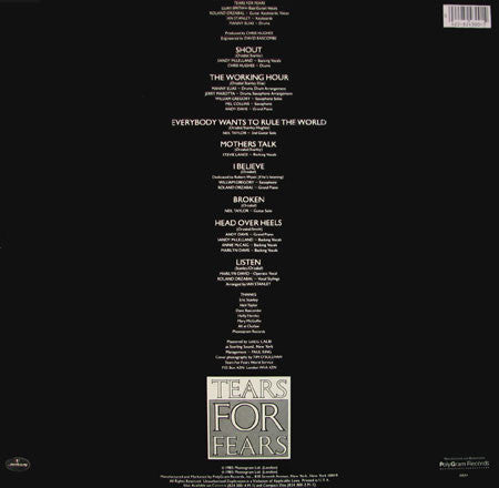 Tears For Fears : Songs From The Big Chair (LP, Album, 72 )