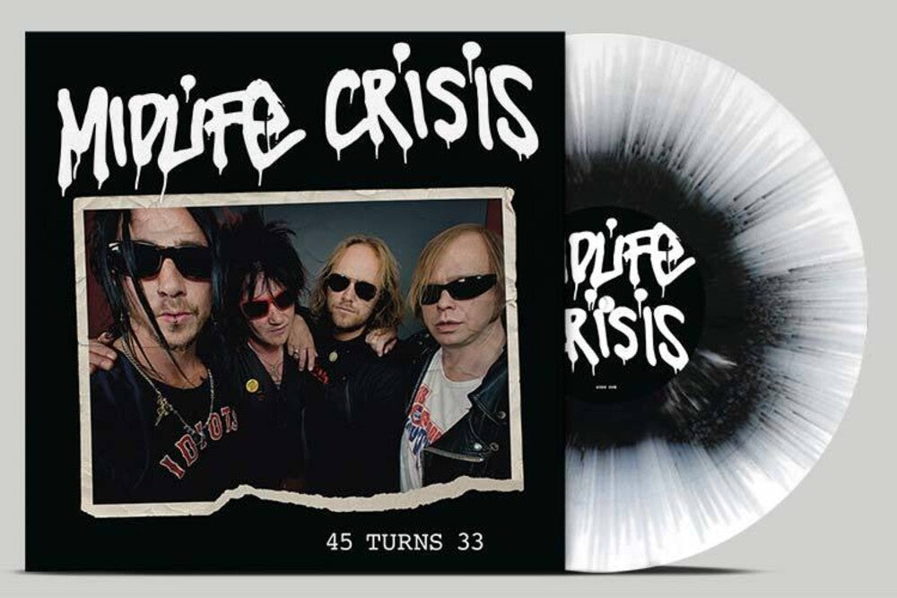 the album cover for Midlife Crisis - 45 Turns 33 - Black/White Splatter (Blk) [Colored Vinyl]