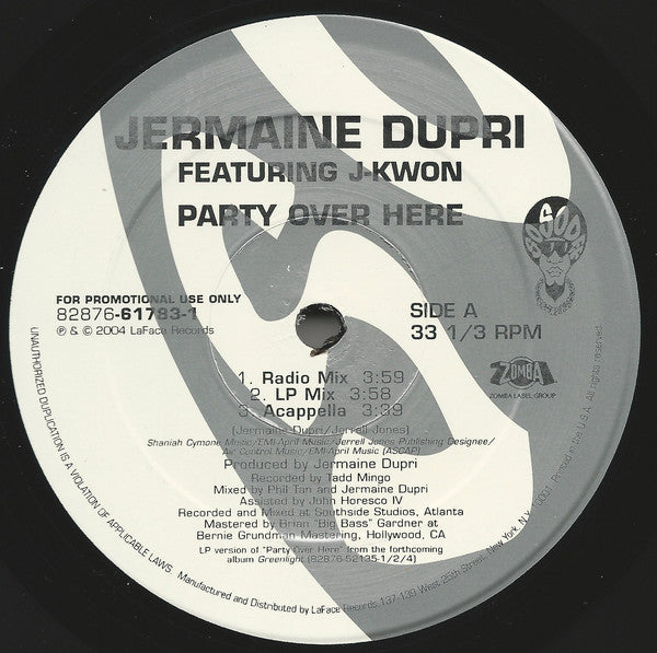 Jermaine Dupri Featuring J-Kwon / Jermaine Dupri Featuring Kid Slim And Pastor Troy : Party Over Here / Dance Floor (12", Promo)
