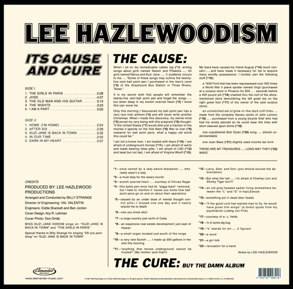 the album cover for Lee Hazlewood - Lee Hazlewoodism: Its Cause & Cure (Spa)