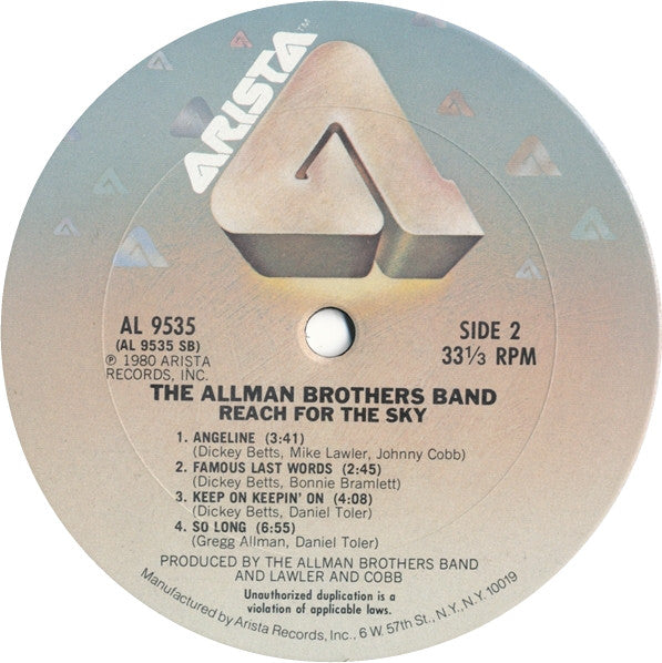 The Allman Brothers Band : Reach For The Sky (LP, Album, San)