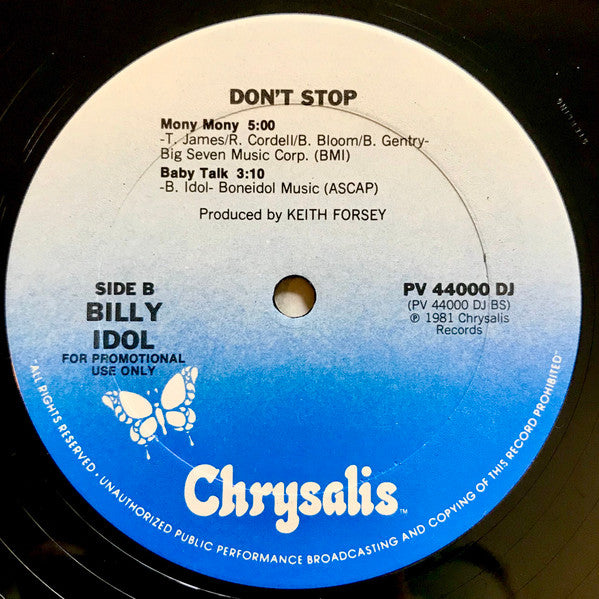 Billy Idol : Don't Stop (12", EP, Promo, Pos)