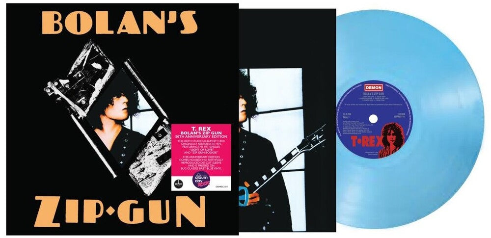 the album cover for T.Rex - Bolan's Zip Gun (50th Anniversary) [Baby Blue Vinyl]
