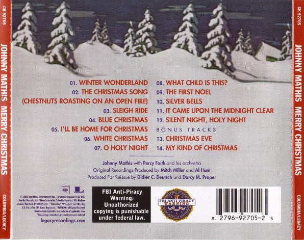 Johnny Mathis With Percy Faith And His Orchestra* : Merry Christmas (CD, Album, RE)