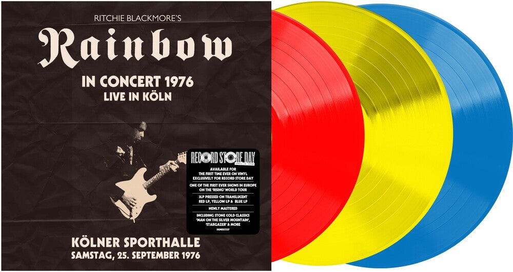 the album cover for Ritchie's Blackmore  Rainbow - Live From Koln 1976 [Translucent Red/Yellow/Blue] [RSD 2026]