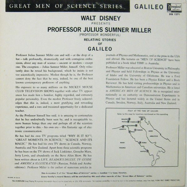 Professor Julius Sumner Miller* : Relating Stories Of Galileo (LP, Mono)