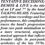 the album cover for Talking Heads - Tentative Decisions: Demos & Live (Wsv)