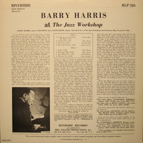Barry Harris (2) : At The Jazz Workshop (LP, Album, RE)