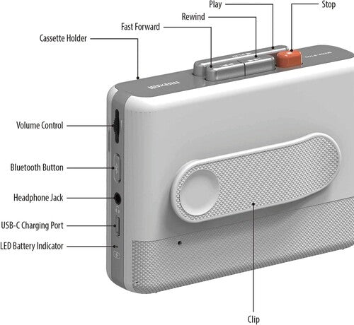 Maxell MXCP-P100WH Bluetooth Wireless Cassette Player Hi Fi Sound White
