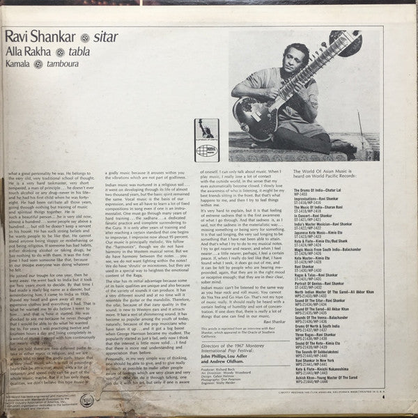 Ravi Shankar : Ravi Shankar At The Monterey International Pop Festival (LP, Album, Ind)