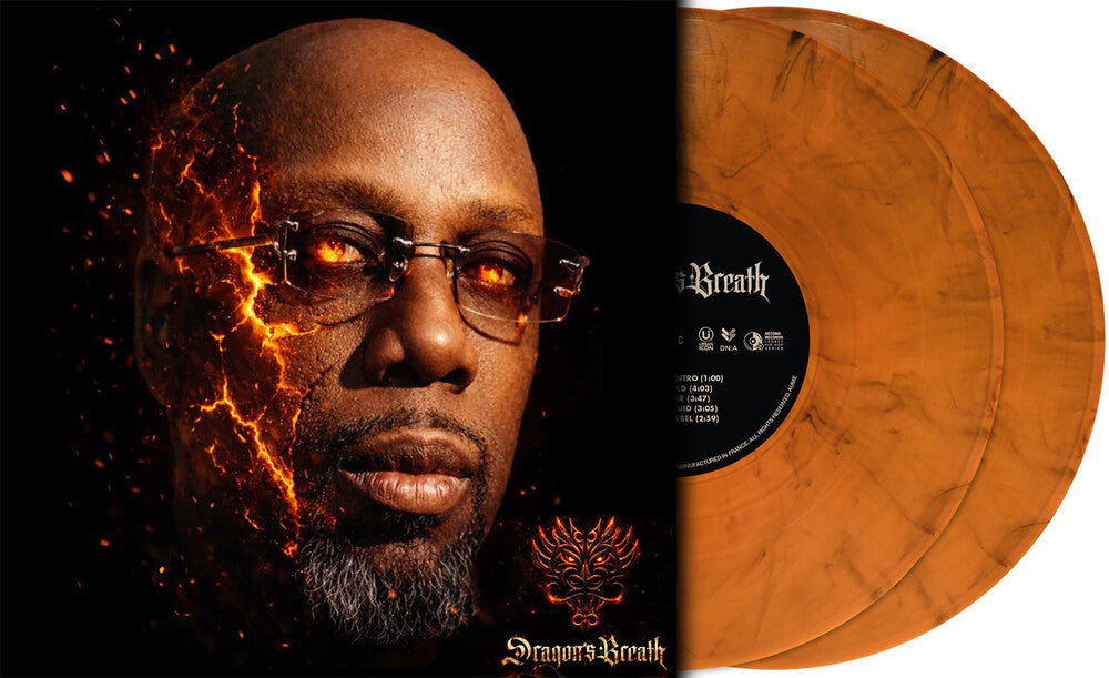 the album cover for Inspectah Deck - Dragon's Breath - Limited Orange Marble Vinyl