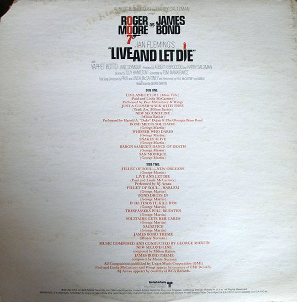 Various : Live And Let Die (Original Motion Picture Soundtrack) (LP, Album, Ter)