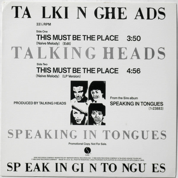 Ta lki n gHe ads* : This Must Be The Place (Naive Melody) (12", Promo)