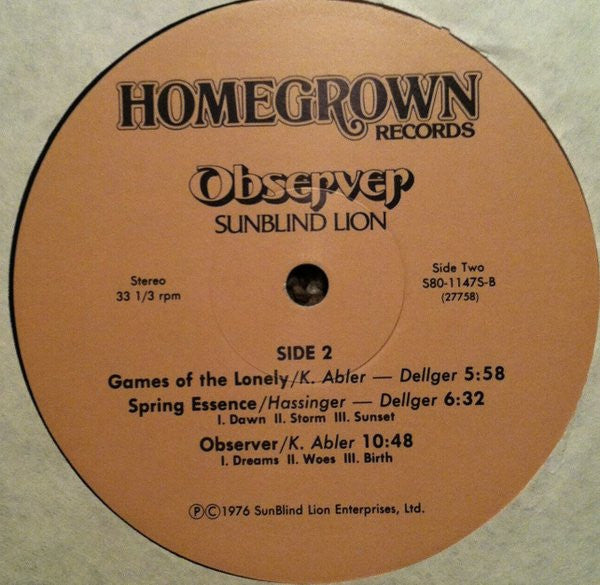 Sunblind Lion : Observer (LP, Album)