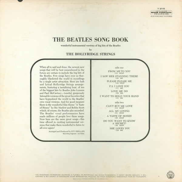 The Hollyridge Strings : The Beatles Song Book (LP, Mono, LA )