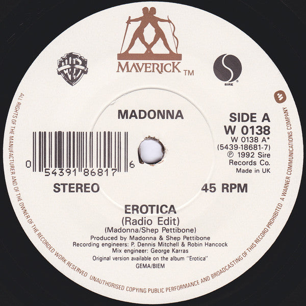 Madonna : Erotica (7", Single, Whi)