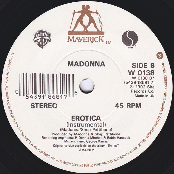 Madonna : Erotica (7", Single, Whi)