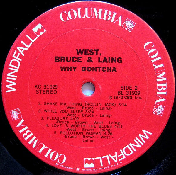 West, Bruce & Laing : Why Dontcha (LP, Album, Pit)