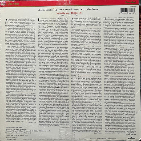 James Galway, Phillip Moll : Sonatas By Dvořák Feld Martinů (LP, Album)
