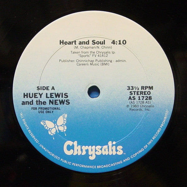Huey Lewis & The News : Heart And Soul (12", Single, Promo)