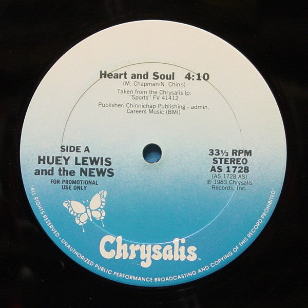 Huey Lewis & The News : Heart And Soul (12", Single, Promo)
