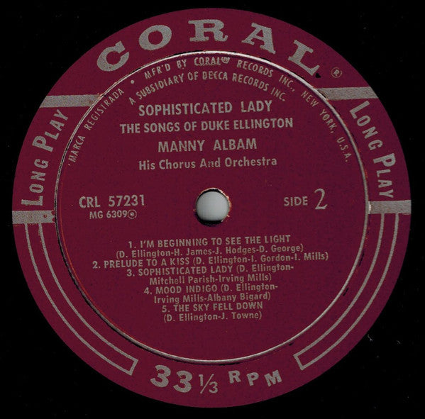 Manny Albam His Chorus And Orchestra : Sophisticated Lady - The Songs Of Duke Ellington (LP, Album)