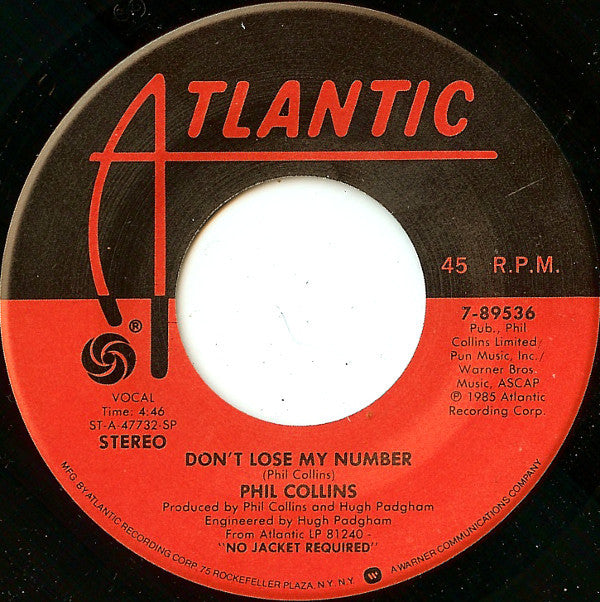 Phil Collins : Don't Lose My Number (7", Spe)