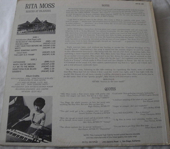 Rita Moss : Reigns At Islandia (LP, Album, Mono)
