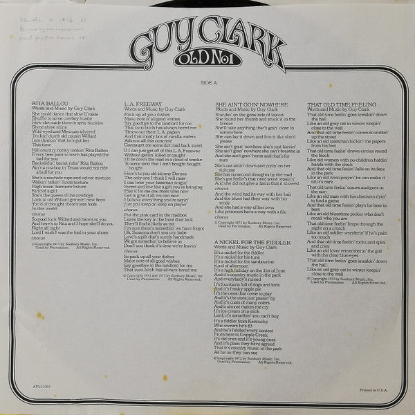Guy Clark : Old No. 1 (LP, Album, Ind)