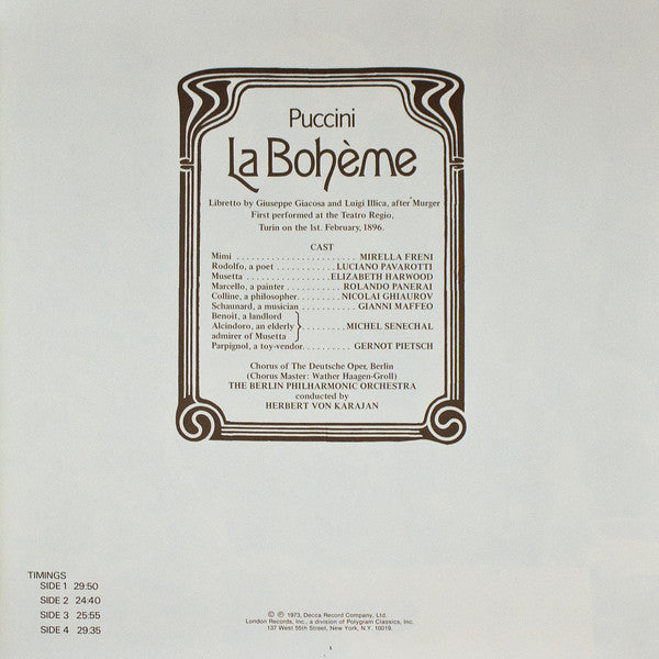 Puccini* - Pavarotti* · Freni* · Ghiaurov* · Harwood* · Panerai* · Maffeo* · Berlin Philharmonic Orchestra* · Herbert von Karajan : La Bohème (2xLP + Box)