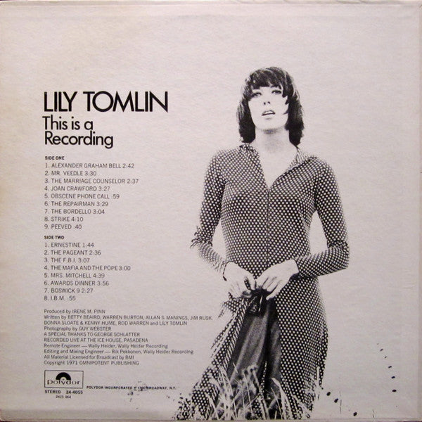 Lily Tomlin : This Is A Recording (LP, Album, Pit)