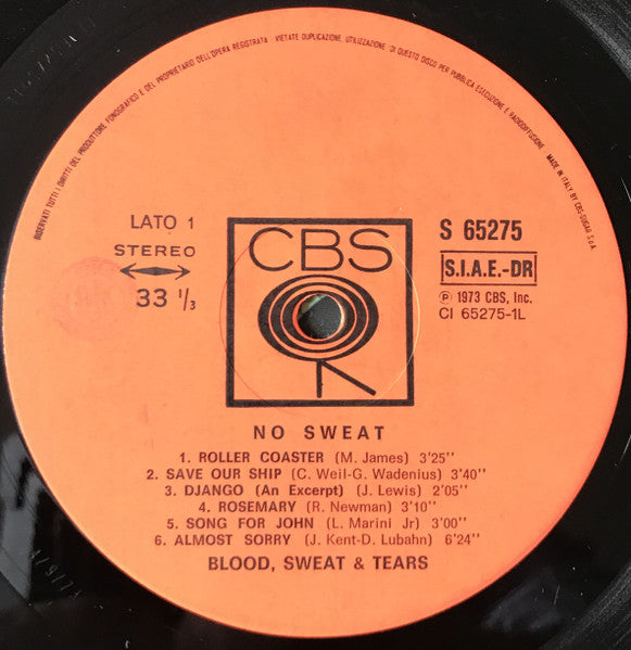 Blood, Sweat & Tears* : No Sweat (LP, Album)