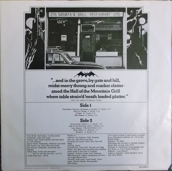 Hawkwind : Hall Of The Mountain Grill (LP, Album, All)