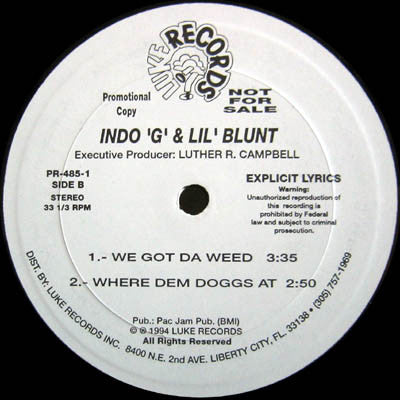Indo G & Lil' Blunt : Blame It On The Funk (12", Promo)