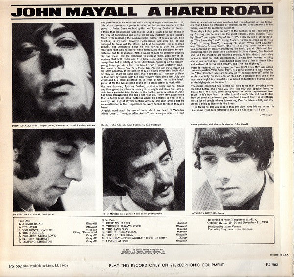 John Mayall And The Bluesbreakers* : A Hard Road (LP, Album)