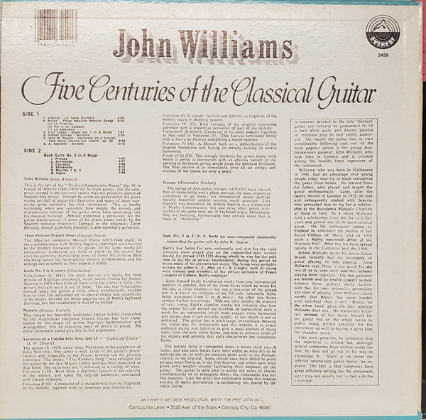 John Williams (7) : Five Centuries Of The Classical Guitar (LP)