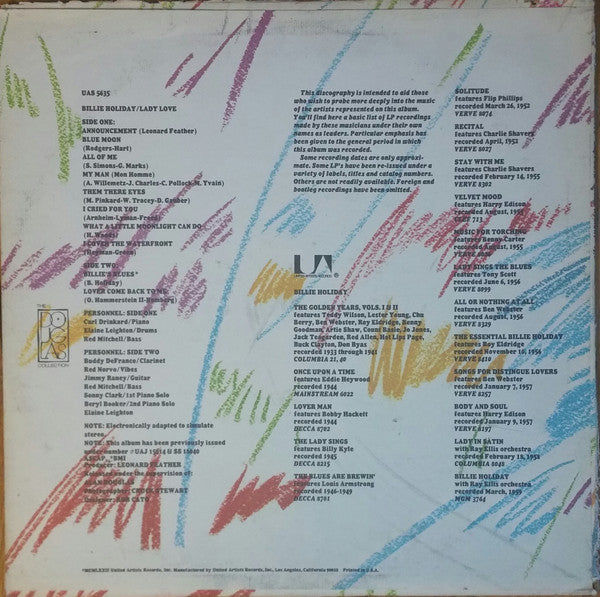 Billie Holiday : Lady Love (LP, Album, RE)