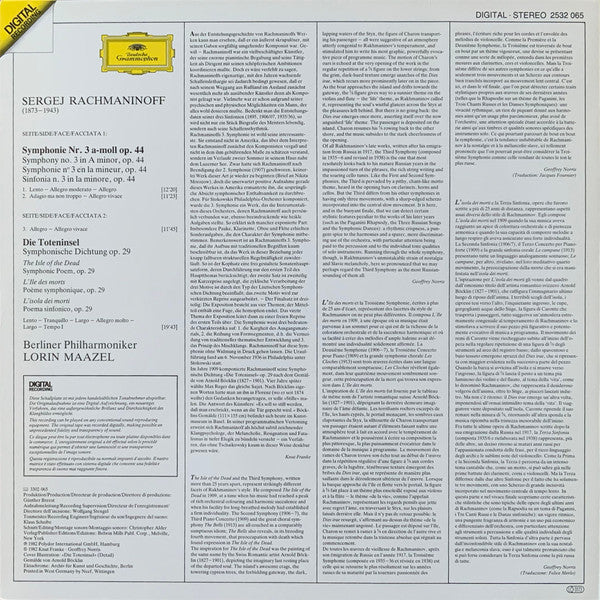 Sergei Vasilyevich Rachmaninoff • Berliner Philharmoniker • Lorin Maazel : Symphonie No.3 • Die Toteninsel • The Isle Of The Dead (LP)