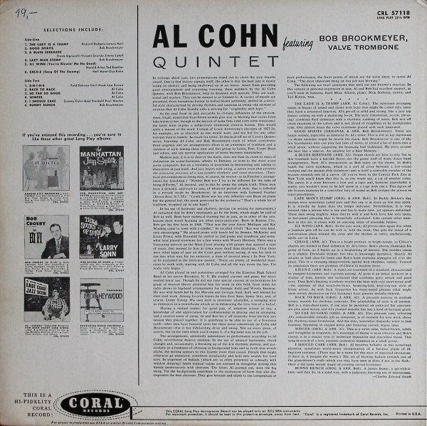 Al Cohn Quintet Featuring Bob Brookmeyer : The Al Cohn Quintet Featuring Bobby Brookmeyer (LP, Mono)