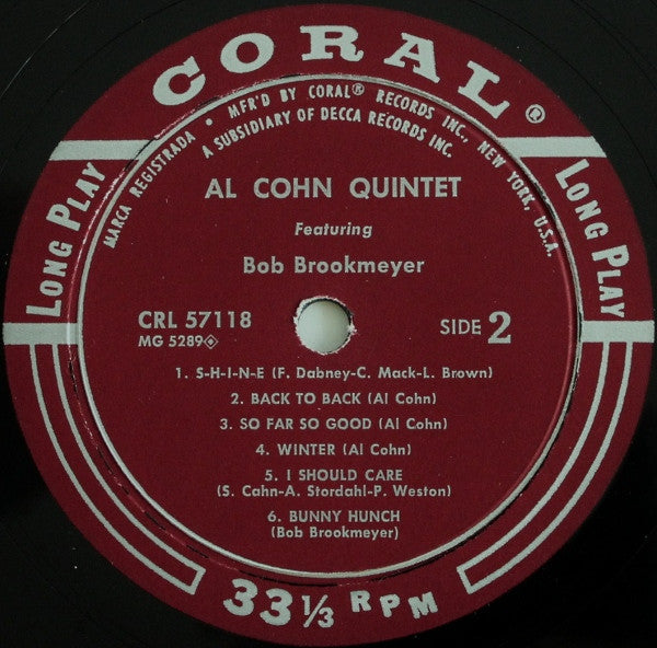 Al Cohn Quintet Featuring Bob Brookmeyer : The Al Cohn Quintet Featuring Bobby Brookmeyer (LP, Mono)