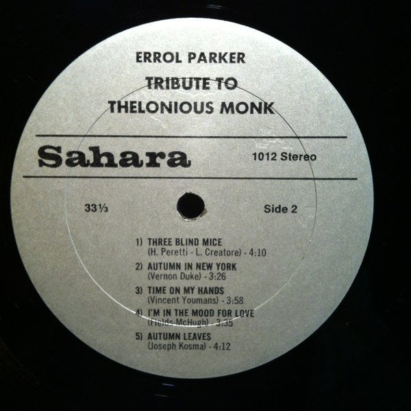 Errol Parker : Tribute To Thelonious Monk - Solo Piano (LP)