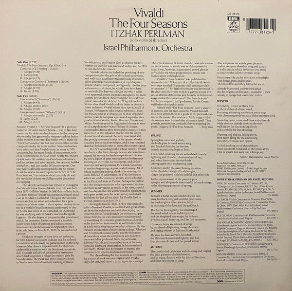 Vivaldi*, Itzhak Perlman, Israel Philharmonic Orchestra : The Four Seasons (LP, Album)