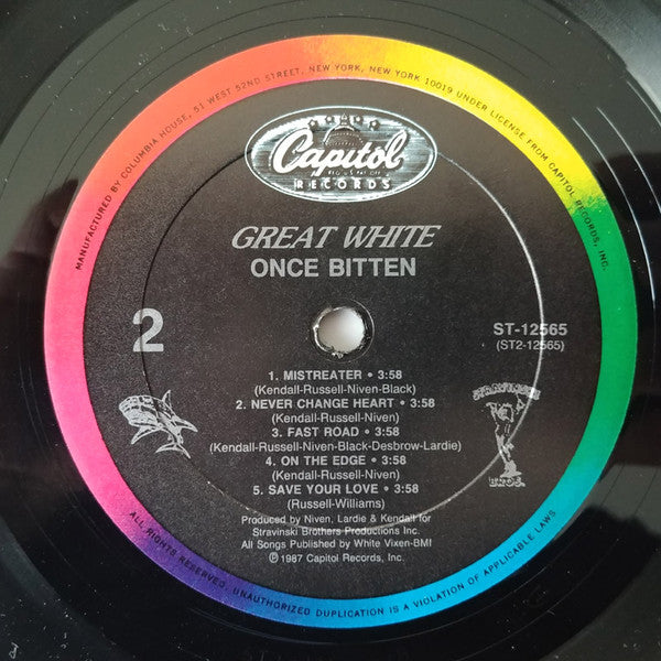 Great White : Once Bitten (LP, Album, Club, Col)