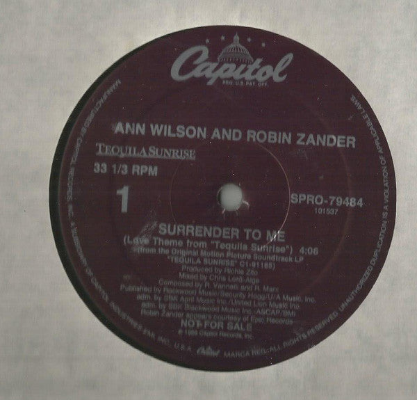 Ann Wilson And Robin Zander : Surrender To Me (12", Single, Promo)