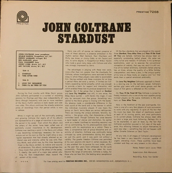 John Coltrane : Stardust (LP, Album, RM)