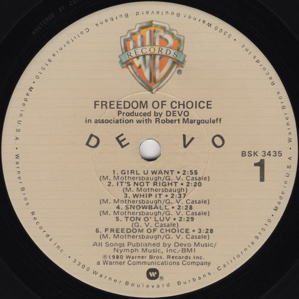 Devo : Freedom Of Choice (LP, Album, Los)