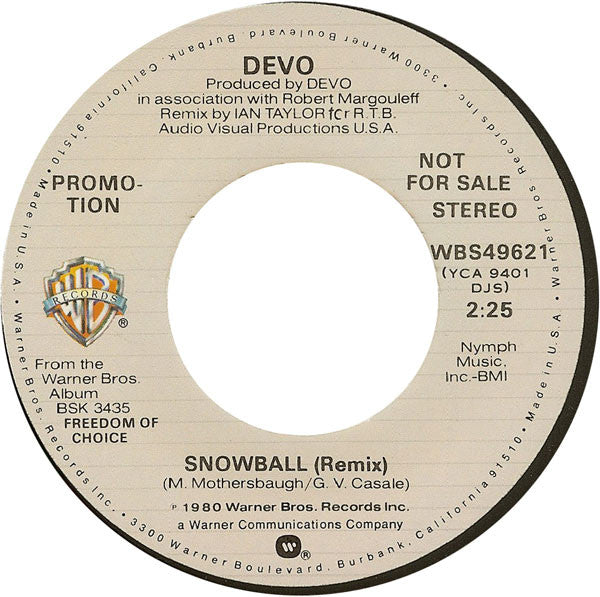 Devo : Snowball / Freedom Of Choice (7", Promo, Los)