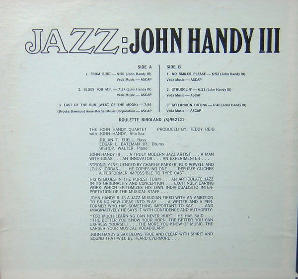 John Handy : Jazz: John Handy III (LP, Album, Mono)