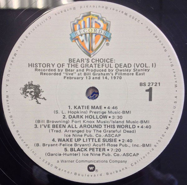 Grateful Dead* : History Of The Grateful Dead, Vol. 1 (Bear's Choice) (LP, Album, RP, Win)