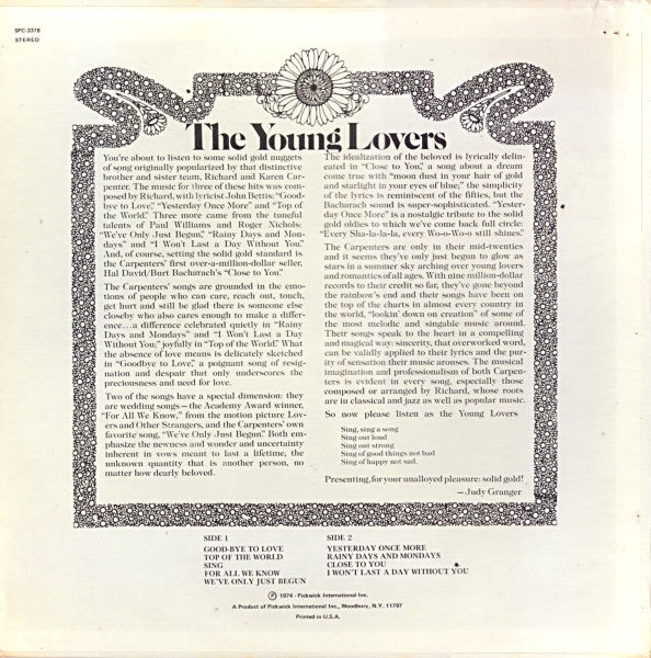 The Young Lovers (2) : Carpenters Song Book (LP, Album)